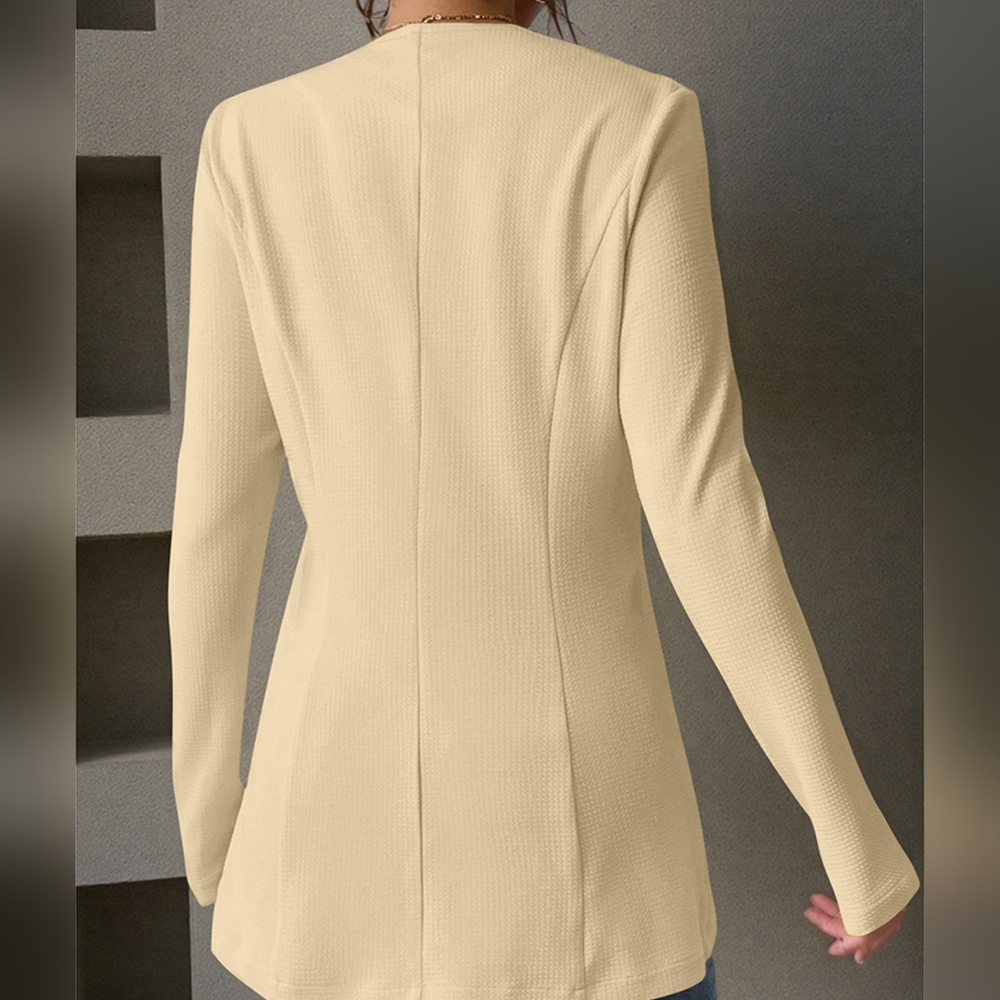Women's Cream One Button Blazer - Picture 2 of 5